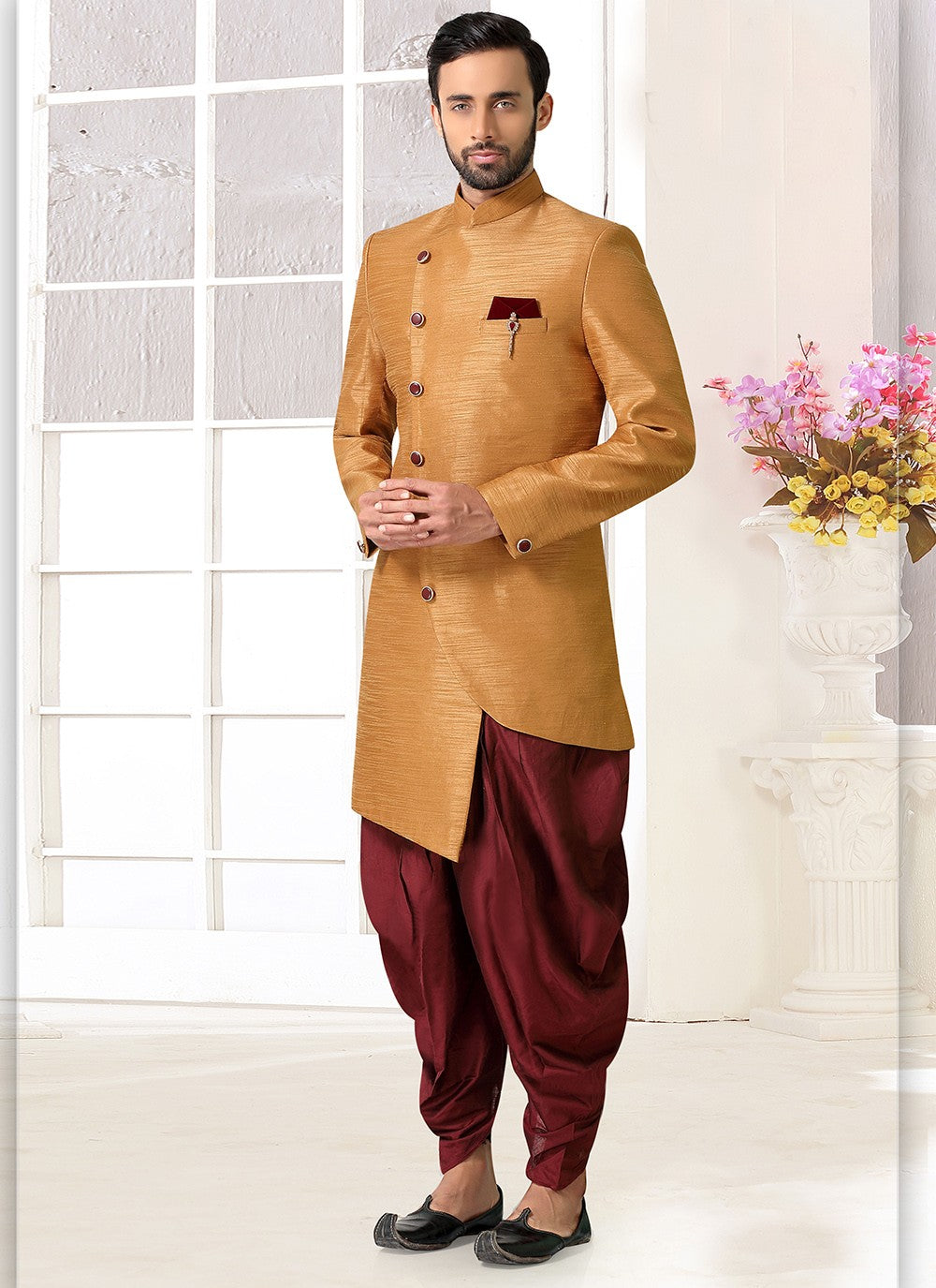 Plain Silk Beige Indo Western - M1934