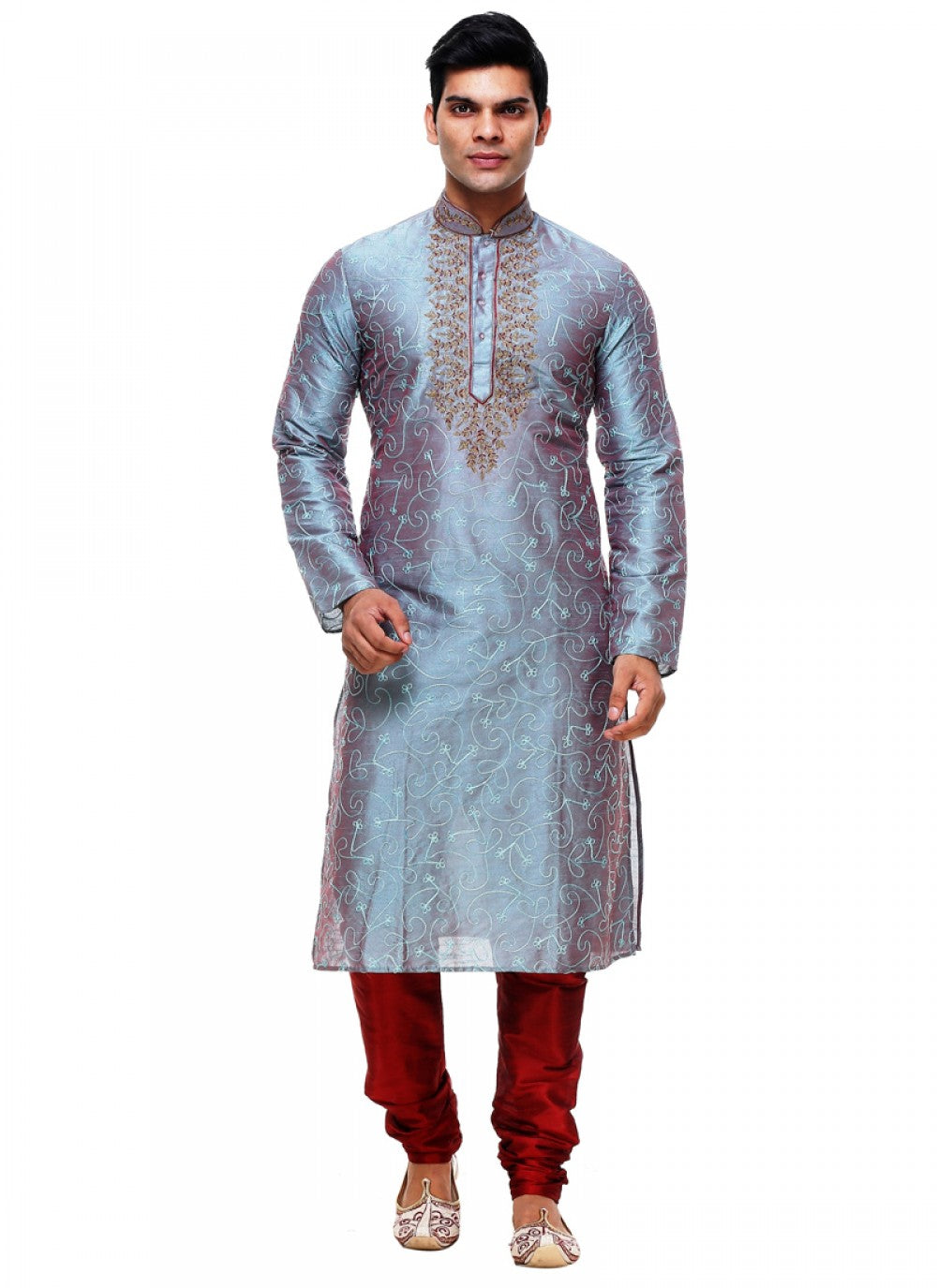 Plain Silk Maroon Kurta Pyjama - M1008