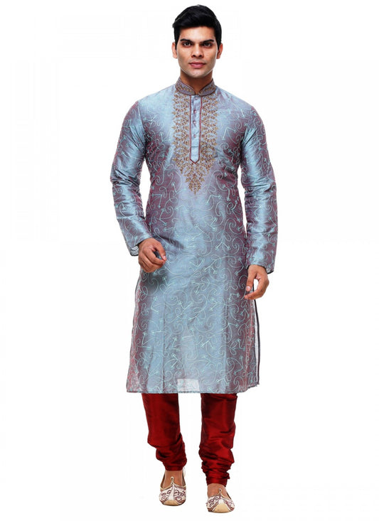 Plain Silk Maroon Kurta Pyjama - M1008