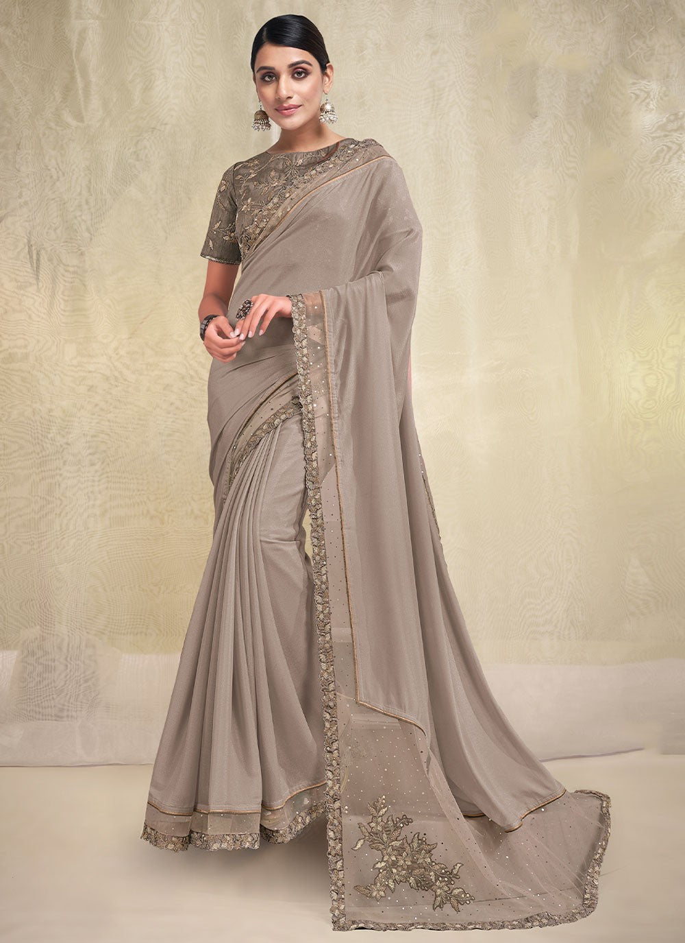 Trendy Embroidered Brasso, Crepe Silk Saree - S2943