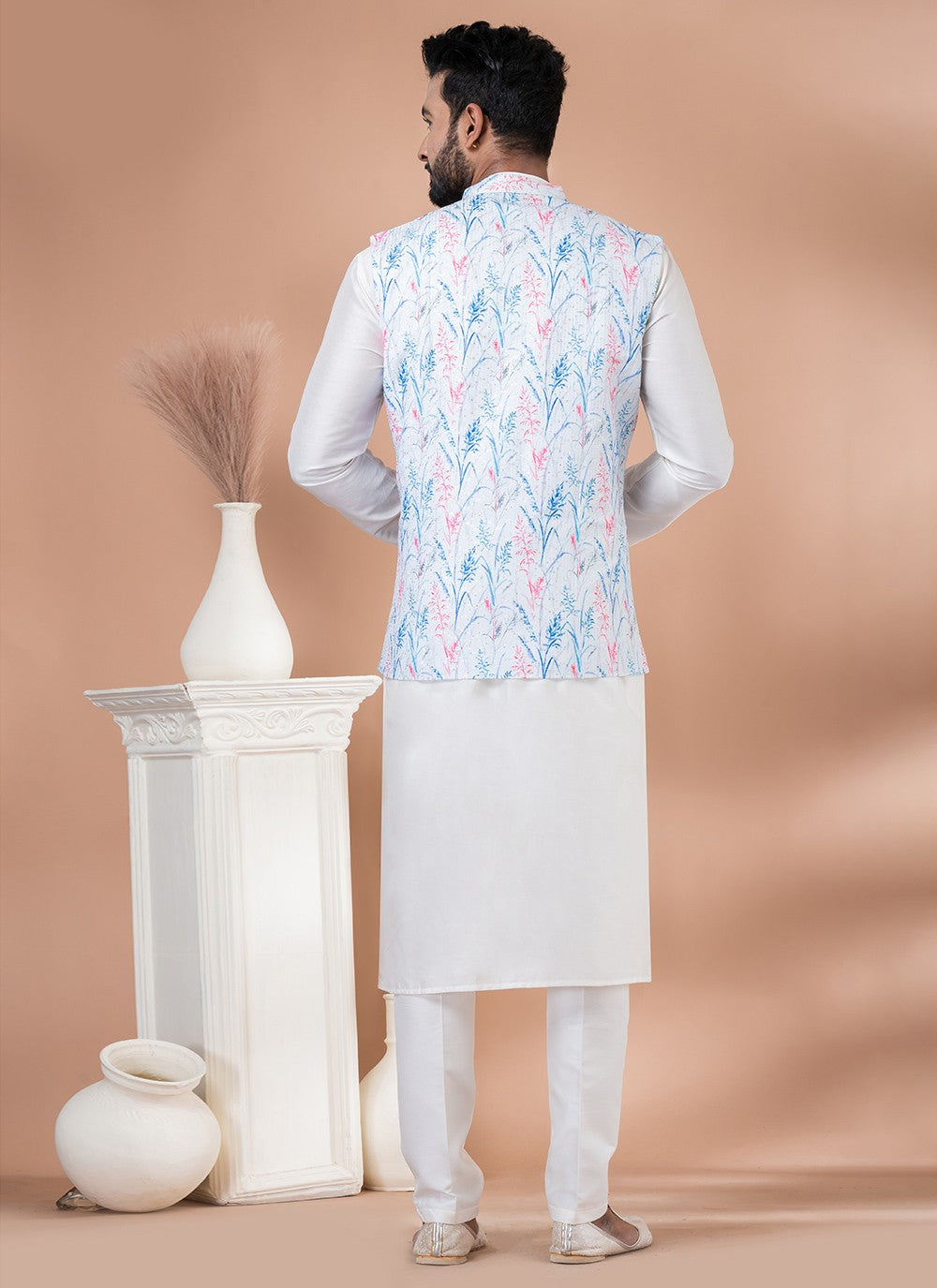 Digital Print Viscose Multi Colour, White Kurta Payjama With Jacket - M7742