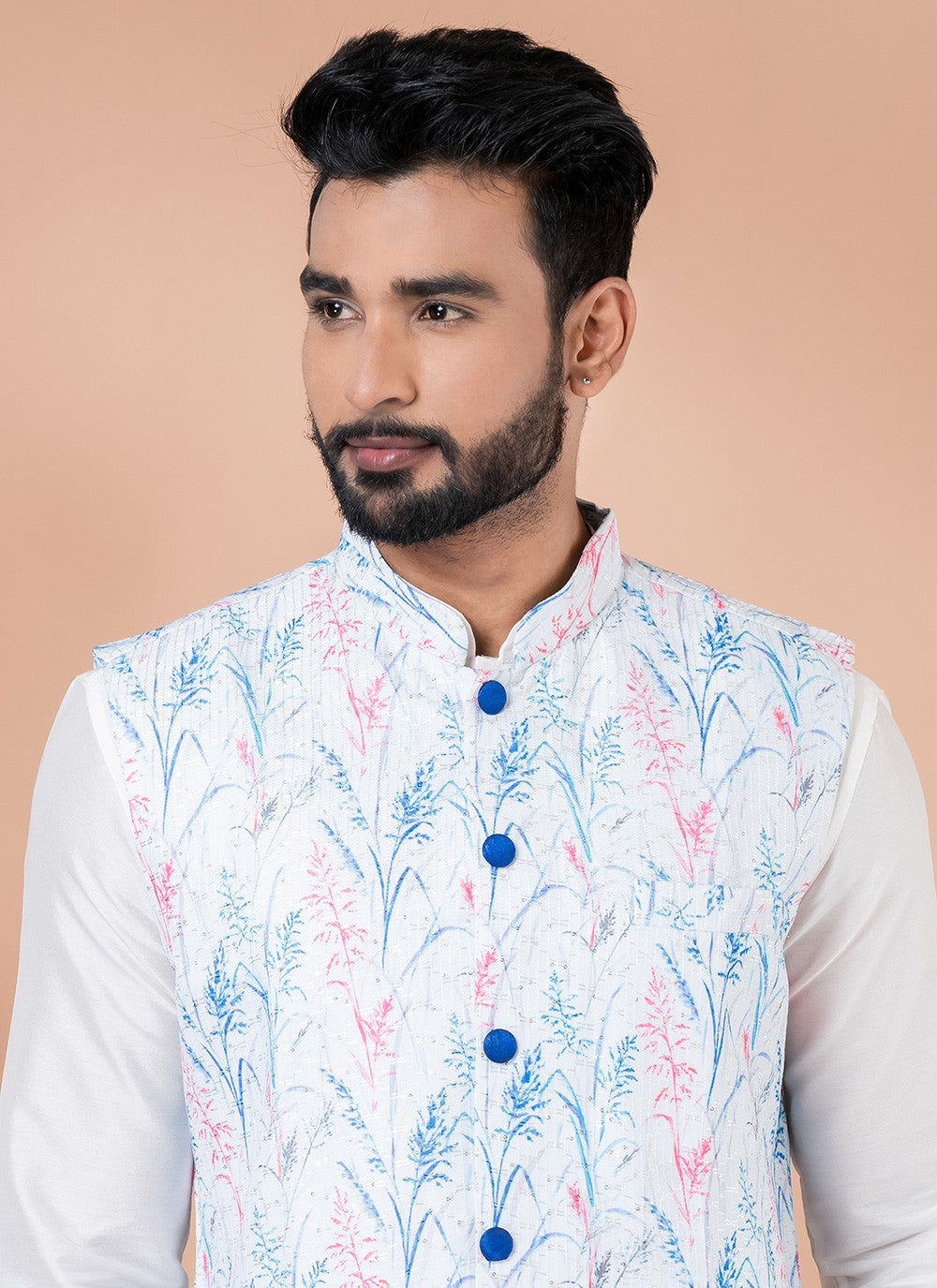 Digital Print Viscose Multi Colour, White Kurta Payjama With Jacket - M7742