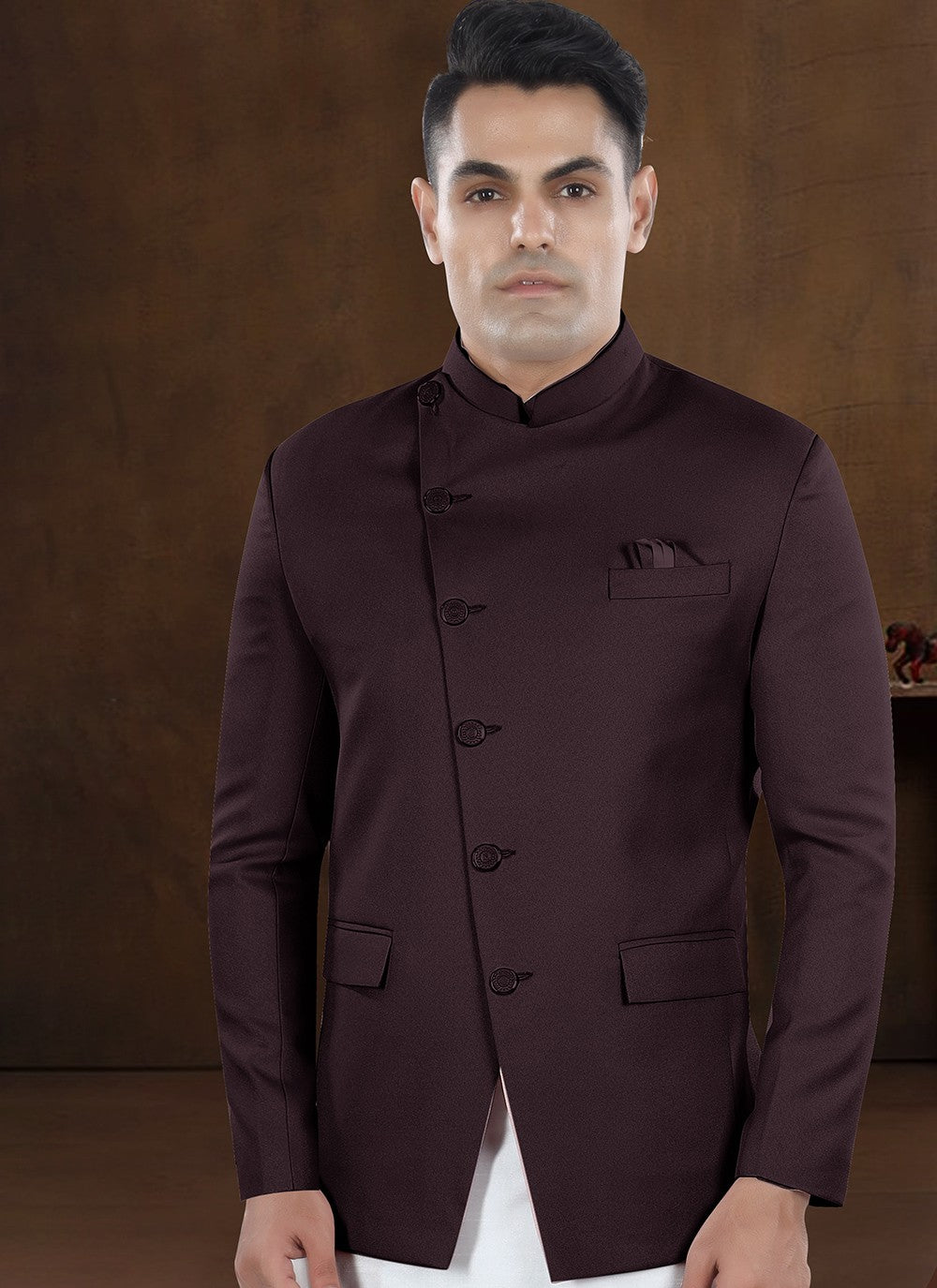 Plain Silk, Viscose Wine Kurta Payjama With Jacket - M8190