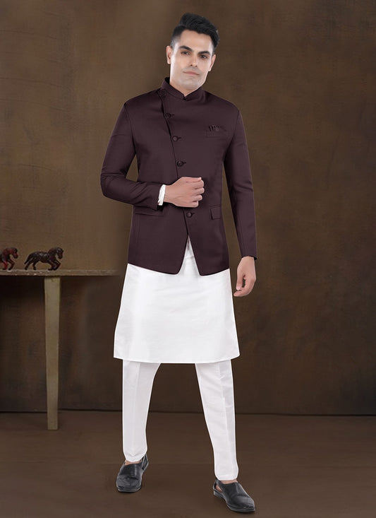 Plain Silk, Viscose Wine Kurta Payjama With Jacket - M8190