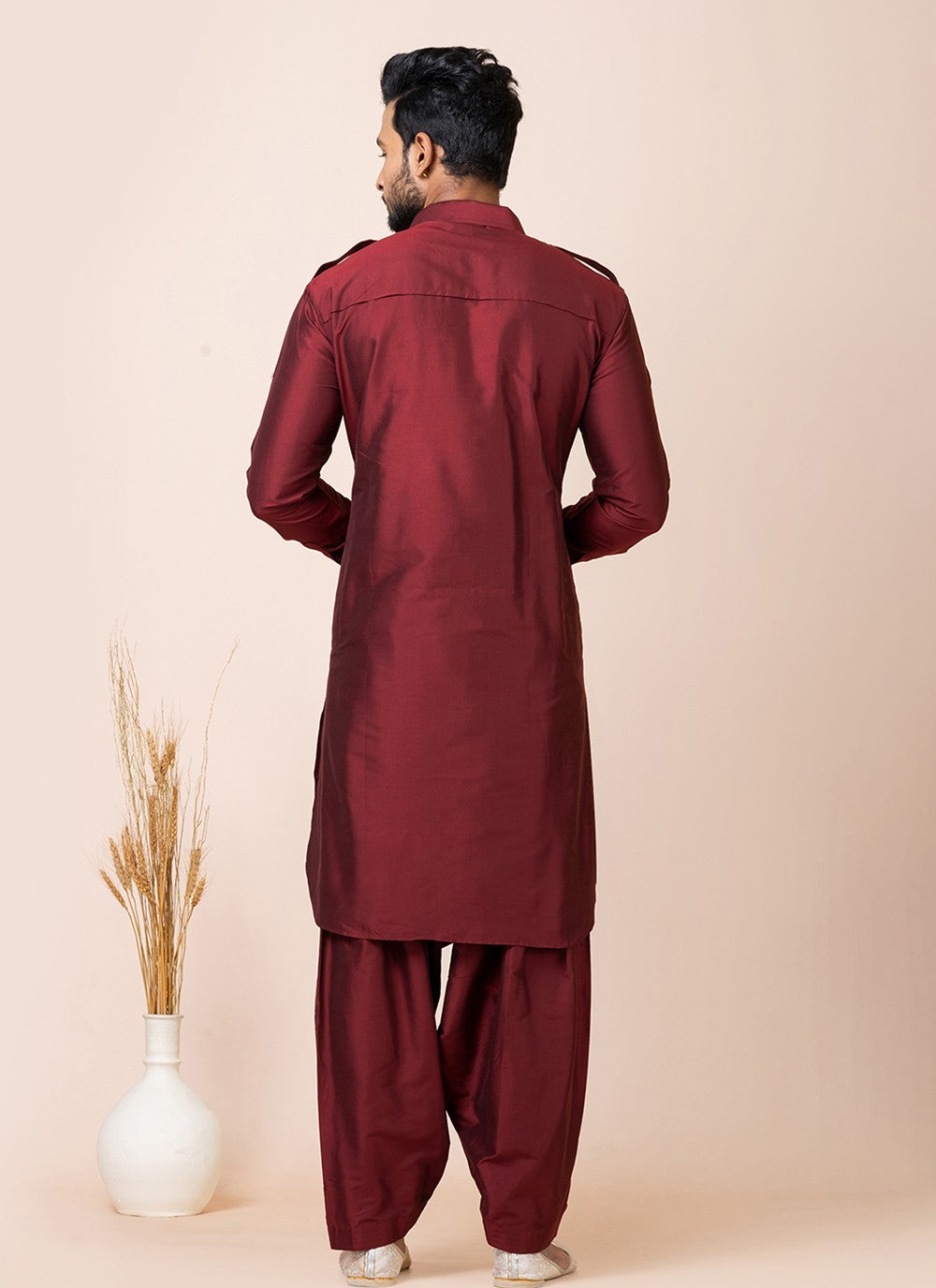 Plain Viscose Maroon Kurta Pyjama - M7469