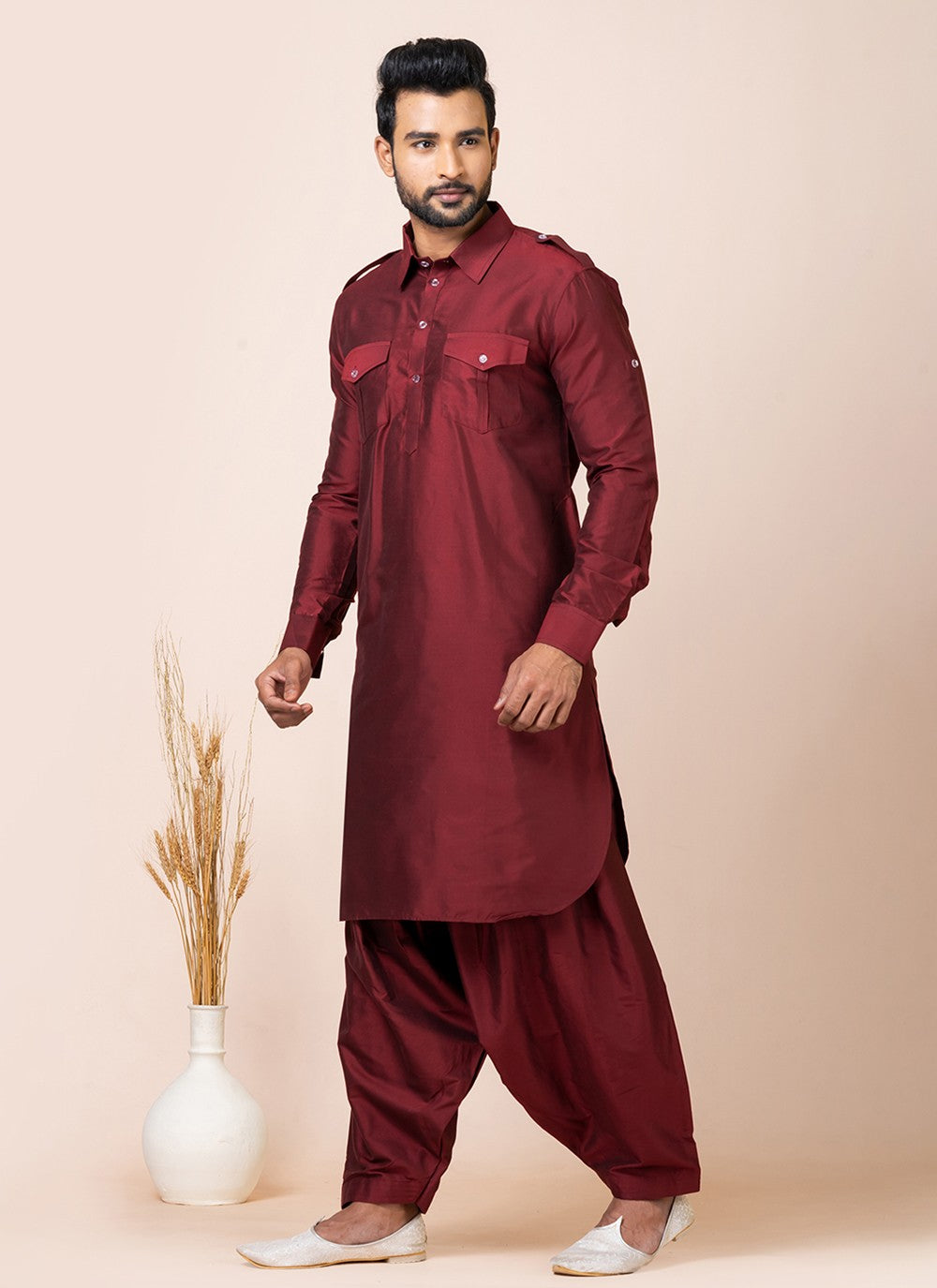 Plain Viscose Maroon Kurta Pyjama - M7469