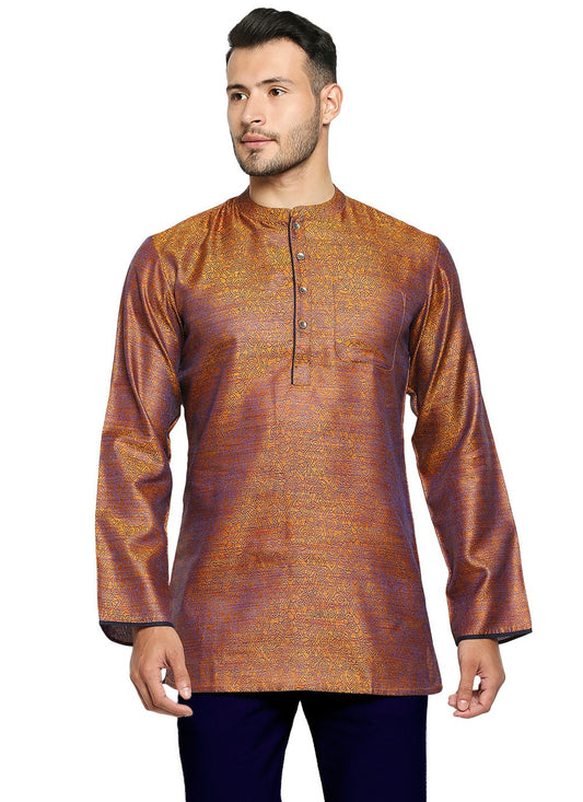 Fancy Work Polly Cotton Orange Short Kurta - M4401