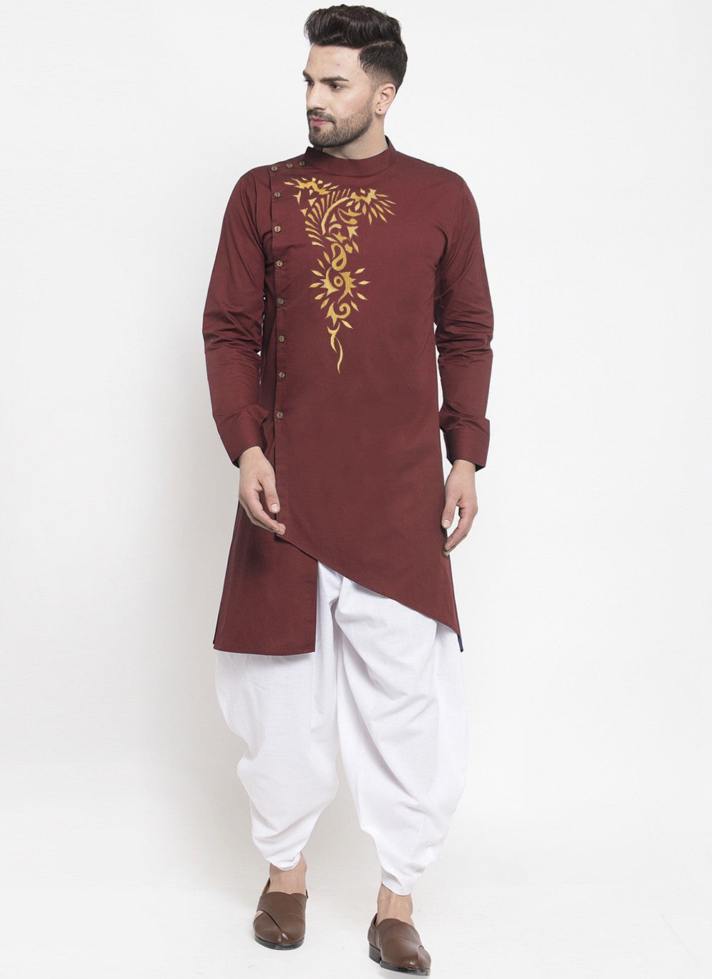 Embroidered Polly Cotton Maroon Dhoti Kurta - M2081