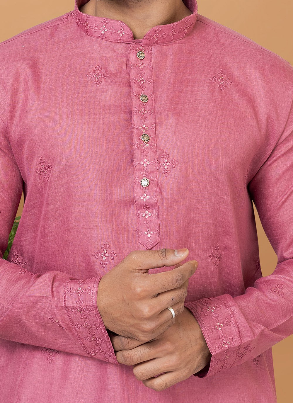 Embroidered Polly Cotton Pink Kurta Pyjama - M6261