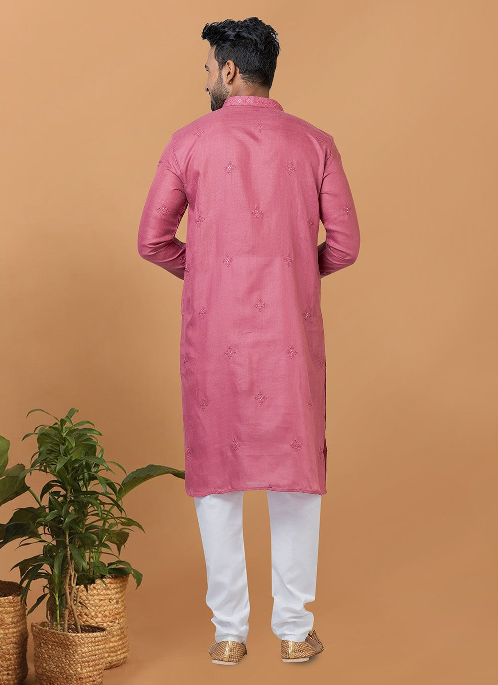 Embroidered Polly Cotton Pink Kurta Pyjama - M6261