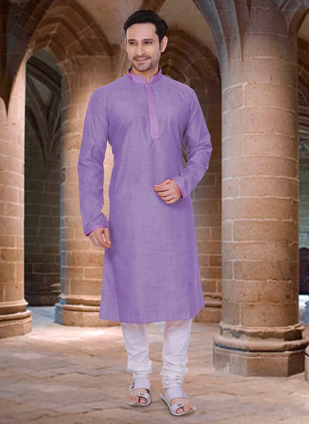 Plain Polly Cotton Purple Kurta Pyjama - M2166