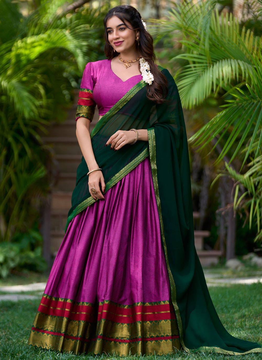 Weaving Zari Polly Cotton A - Line Lehenga - L2150