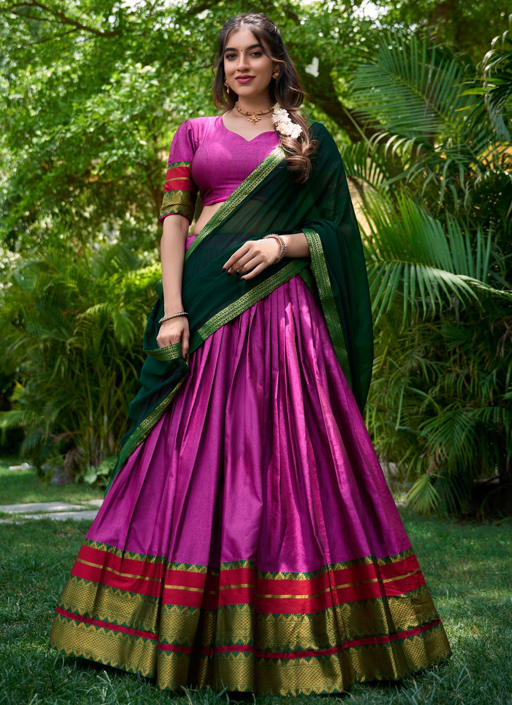 Weaving Zari Polly Cotton A - Line Lehenga - L2150