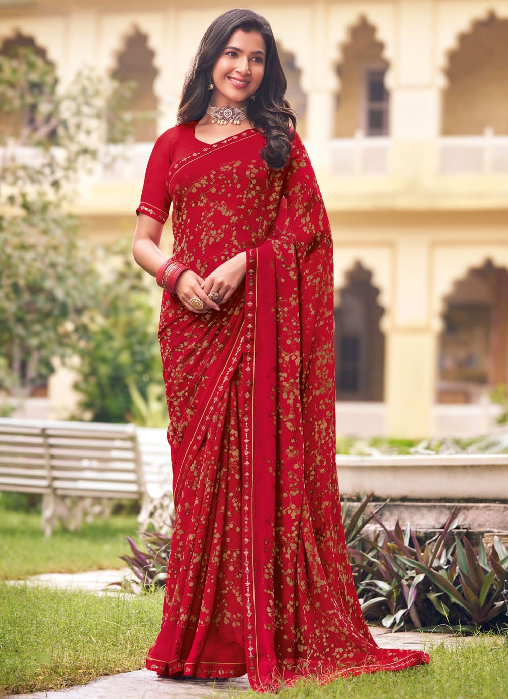 Classic Printed Georgette Saree - S9327