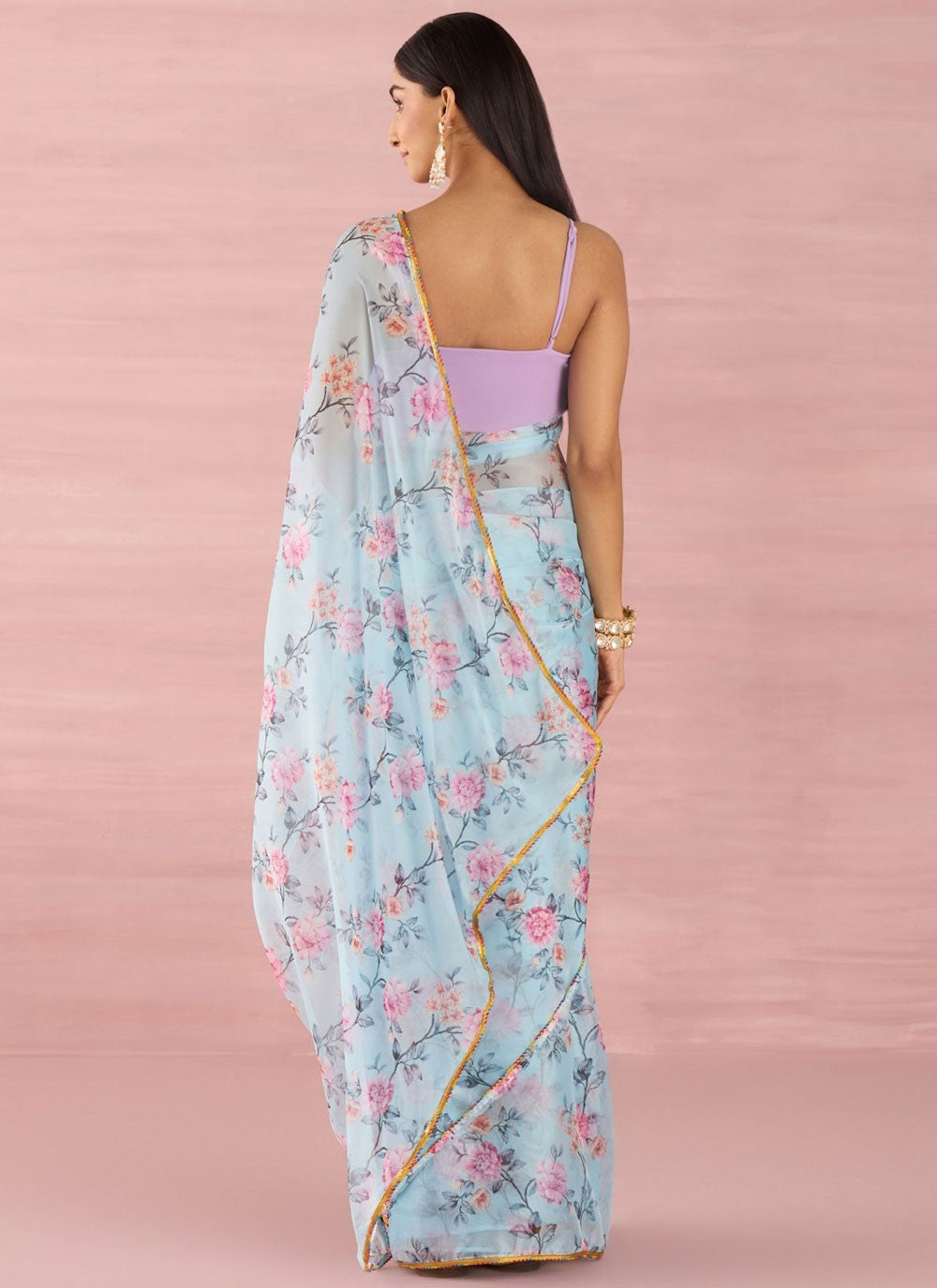 Trendy Printed Georgette Aqua Blue Saree - S10926