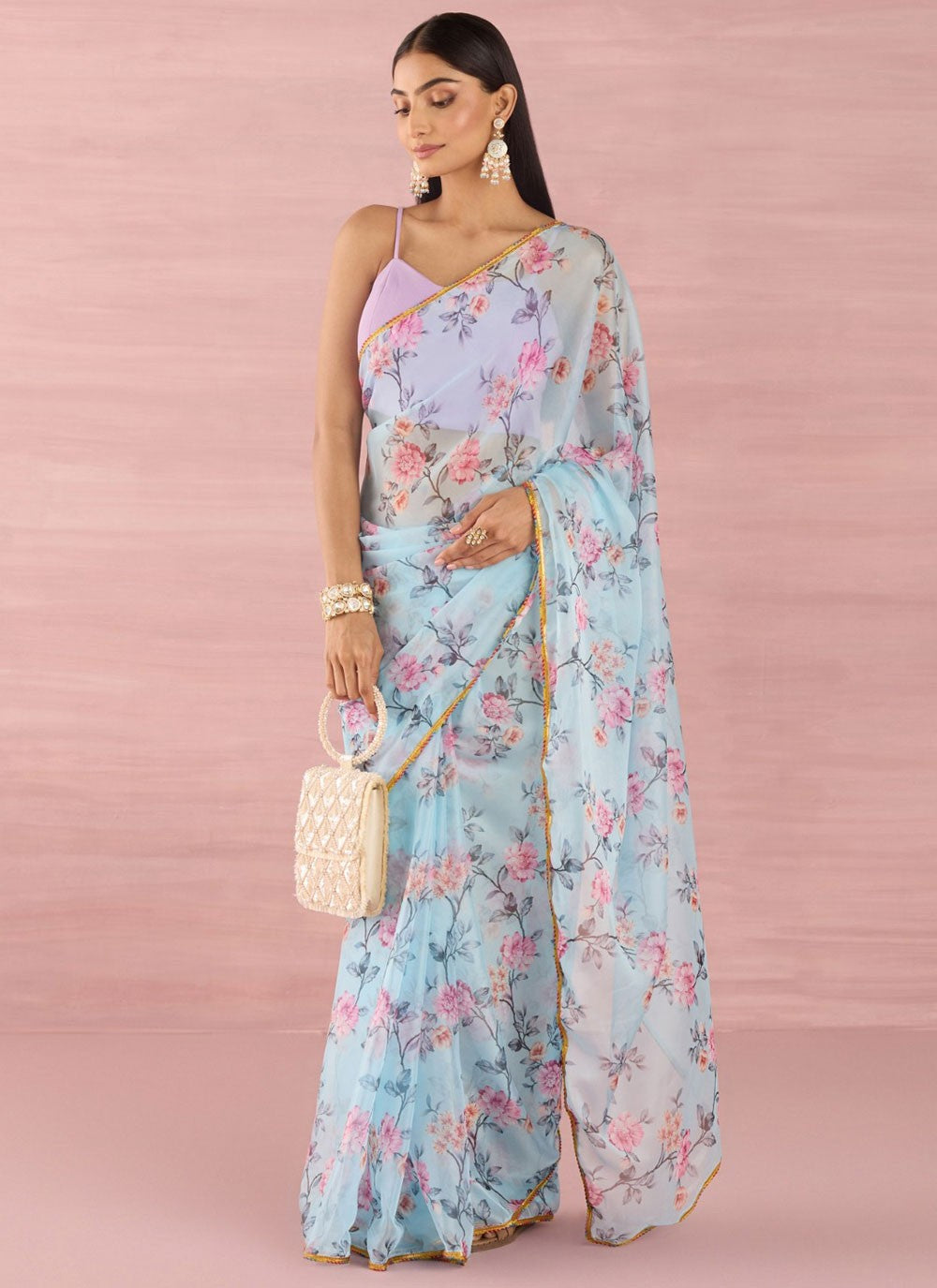 Trendy Printed Georgette Aqua Blue Saree - S10926