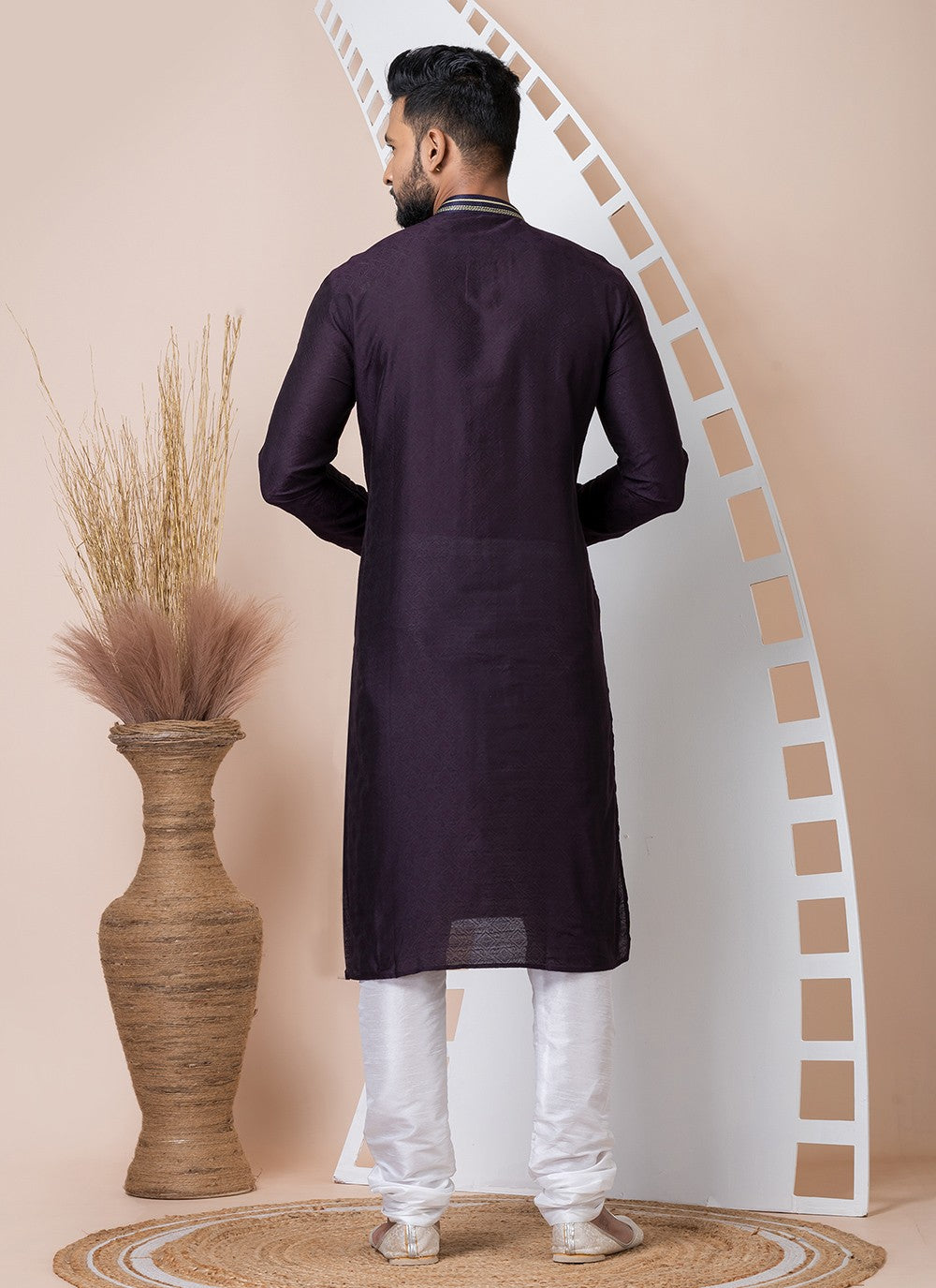 Printed Jacquard Violet Kurta Pyjama - M8557