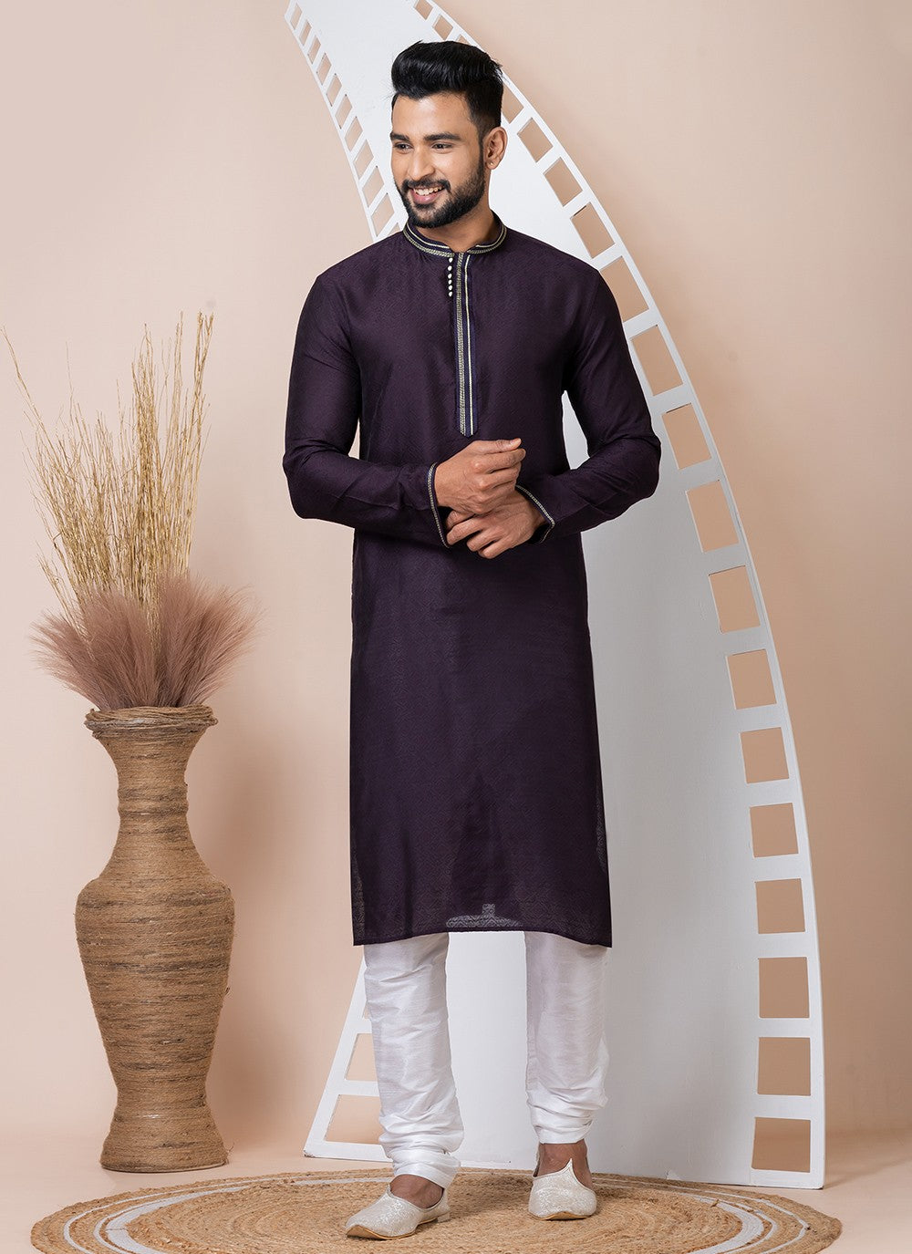 Printed Jacquard Violet Kurta Pyjama - M8557