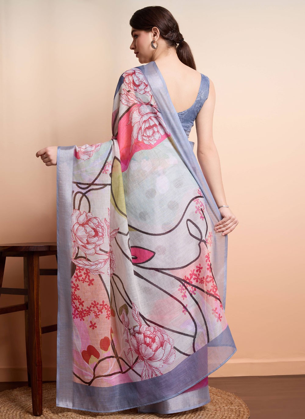 Printed Linen Saree - S12062