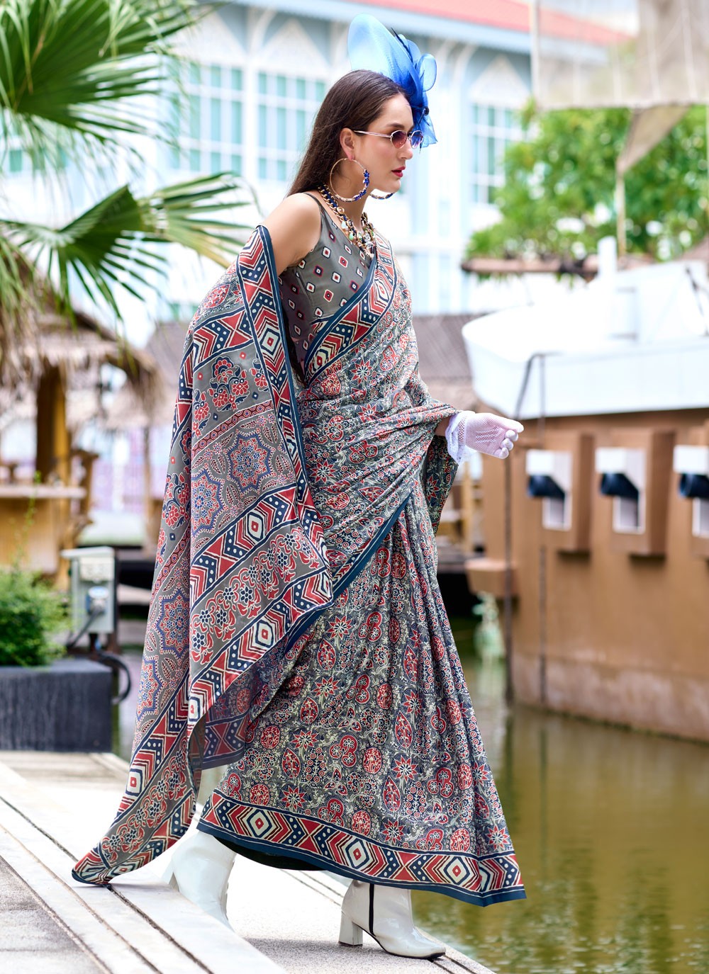 Classic Printed Satin Silk Saree - S8608