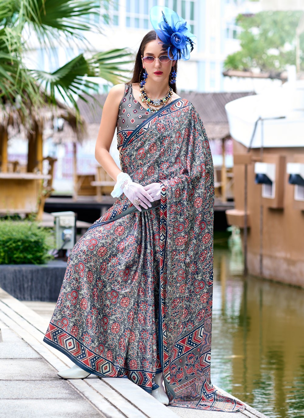 Classic Printed Satin Silk Saree - S8608