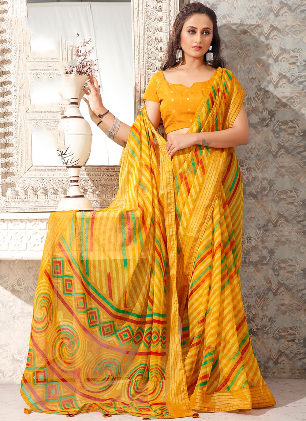 Trendy Printed Chiffon Saree - S6810