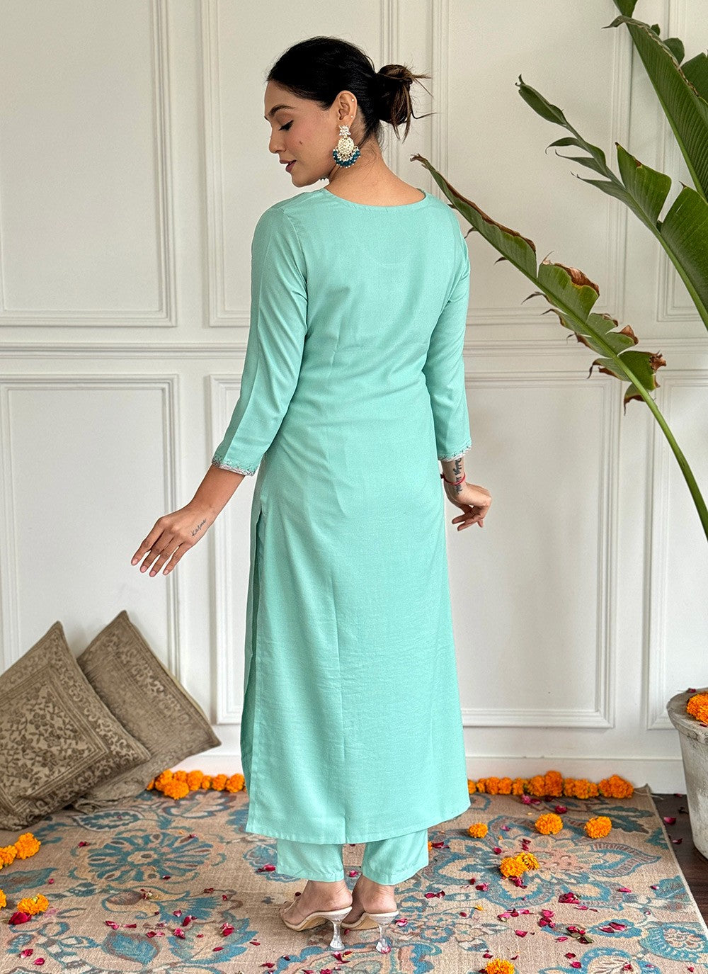 Embroidered Rayon Pant Style Suit - T4726