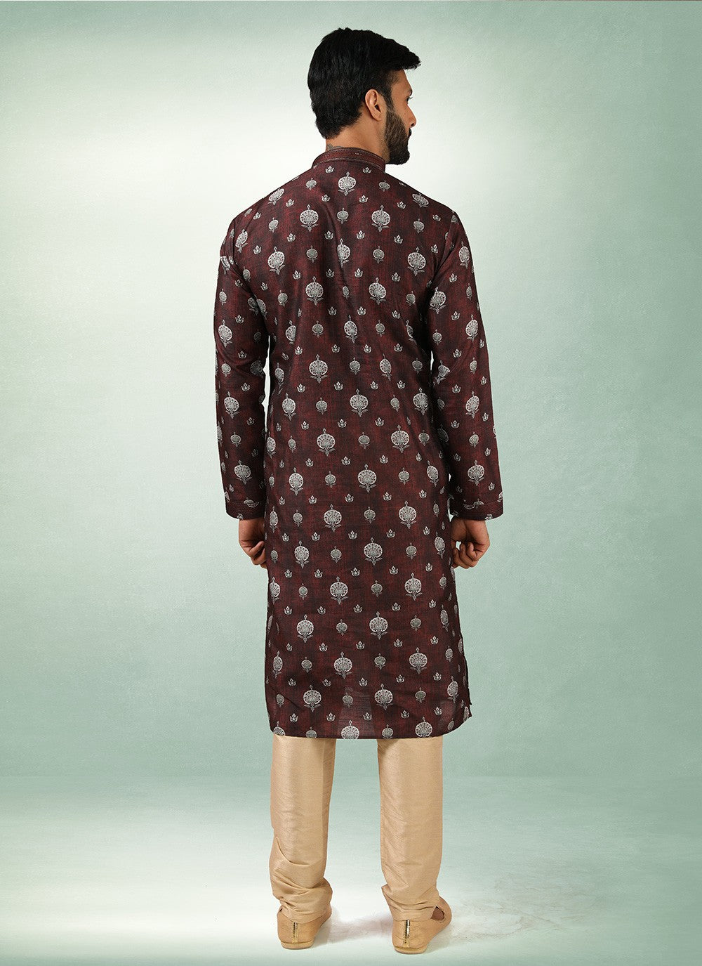 Printed Art Silk Brown Kurta Pyjama - M2869