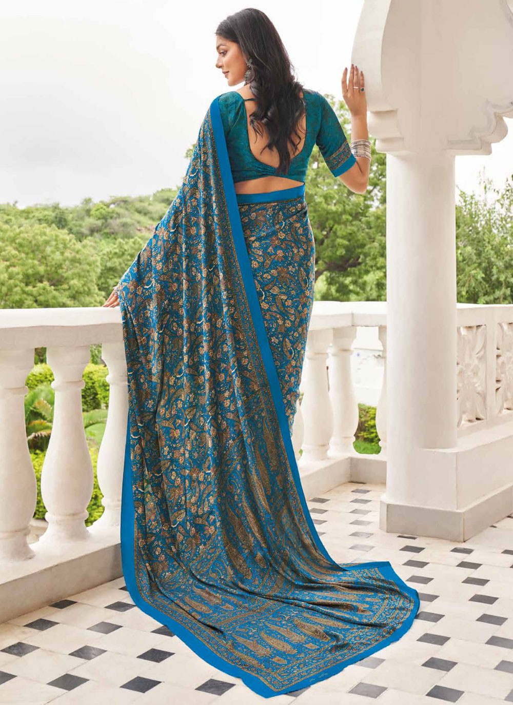 Contemporary Printed Pure Crepe Saree - S9443