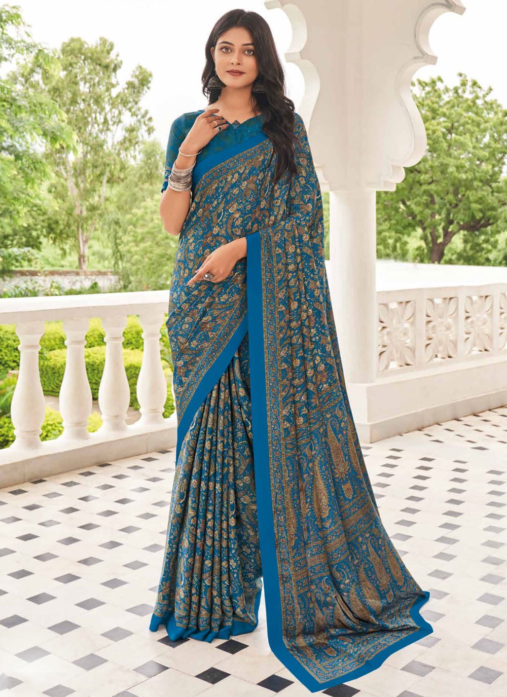 Contemporary Printed Pure Crepe Saree - S9443