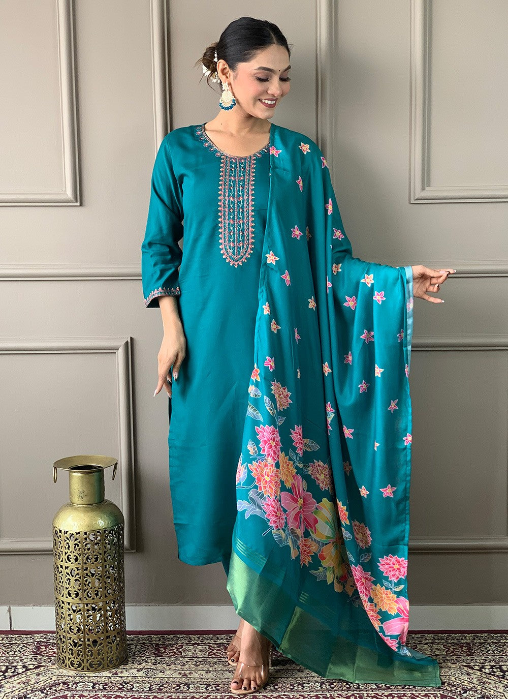 Chanderi , Viscose Pant Style Suit - T3500