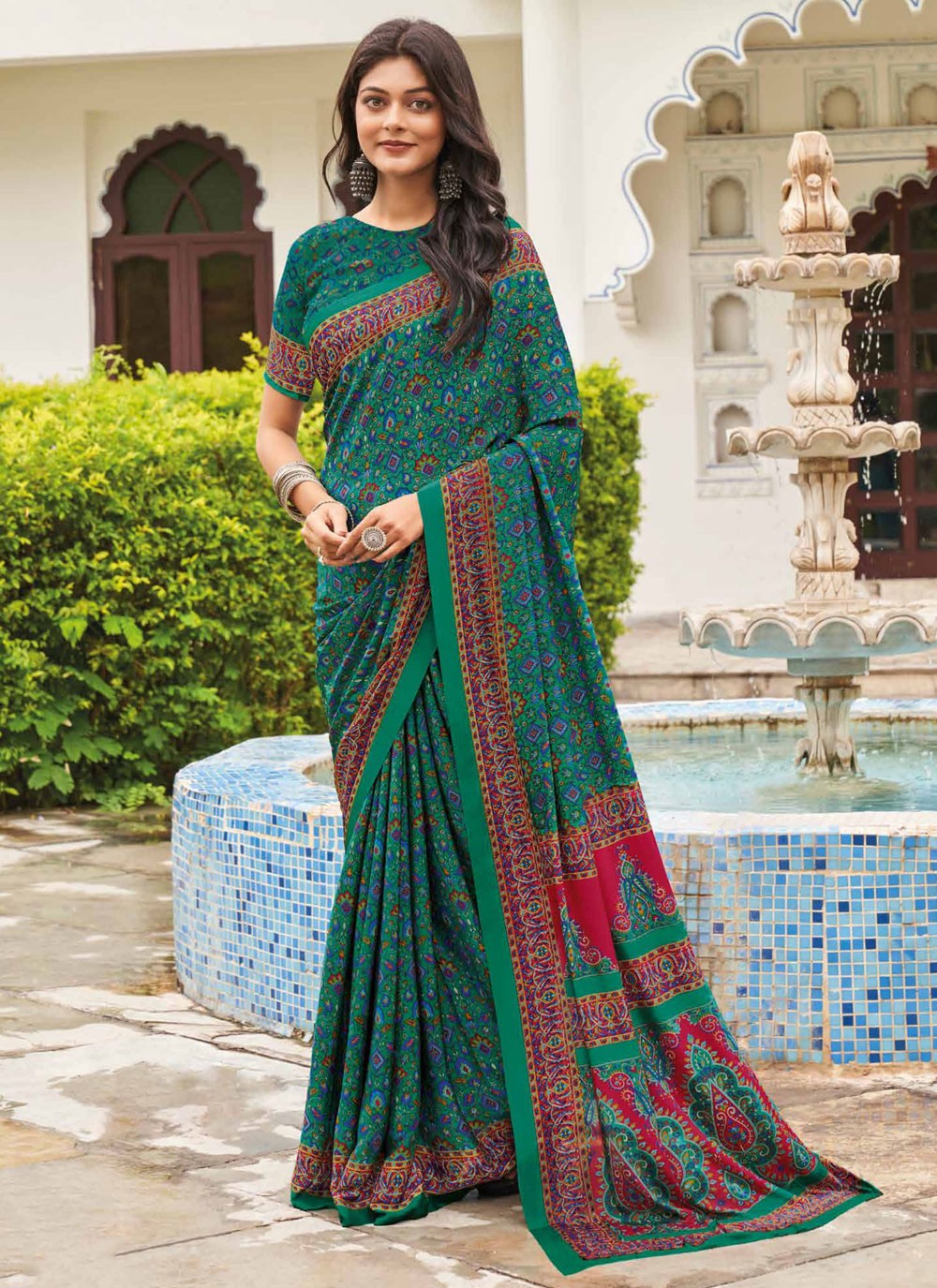 Contemporary Printed Pure Crepe Saree - S9443