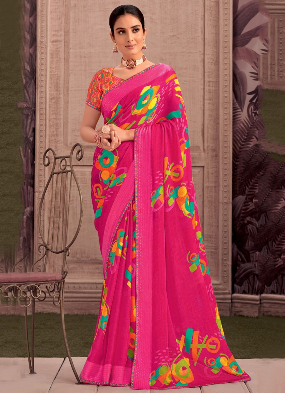 Classic Printed Georgette Saree - S9343