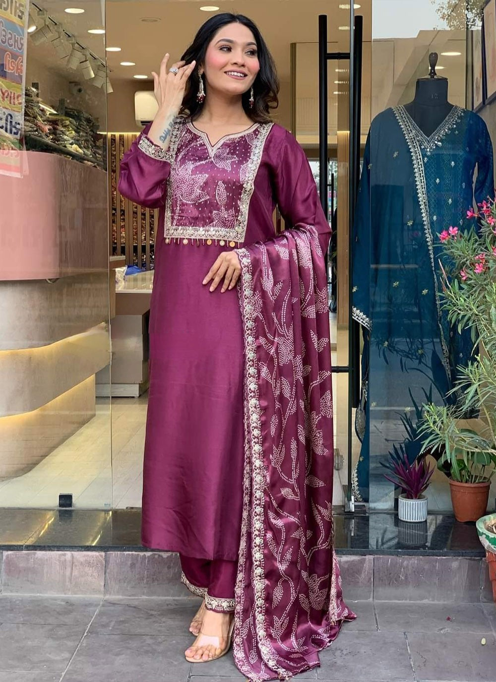 Vichitra Silk Anarkali - T3549