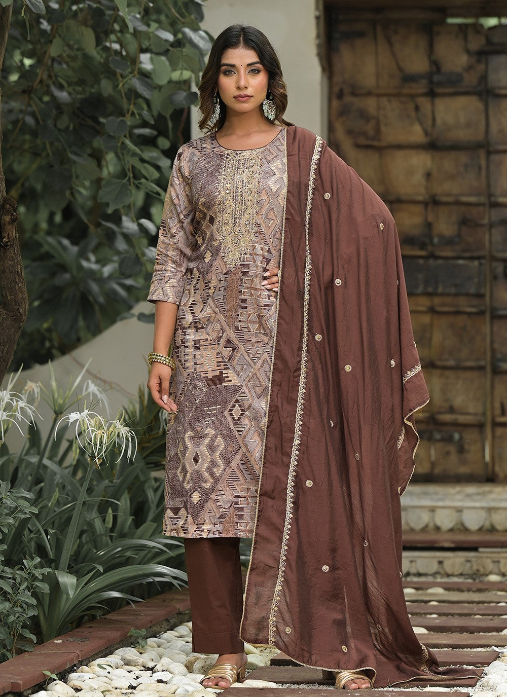 Embroidered Cotton Pant Style Suit - T4656