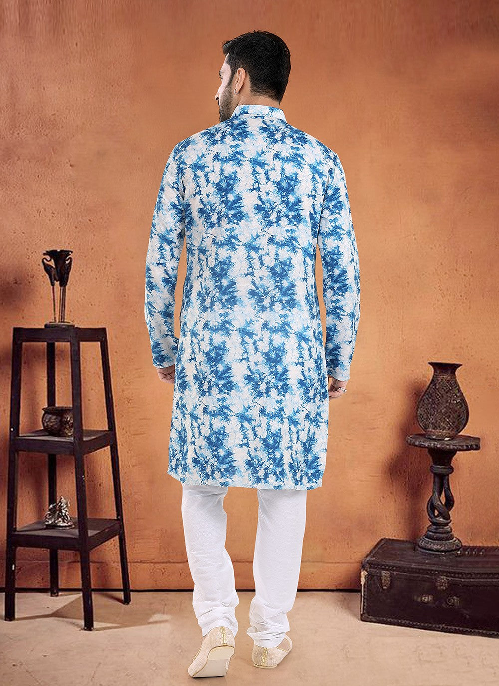 Printed Cotton Blue Kurta Pyjama - M8094