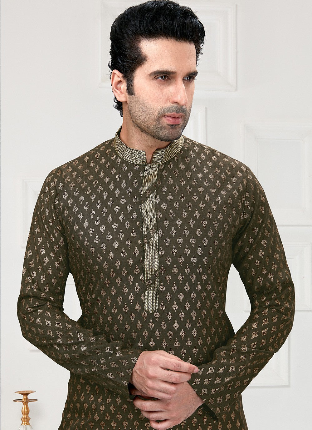 Printed Cotton Green Kurta Pyjama - M3147