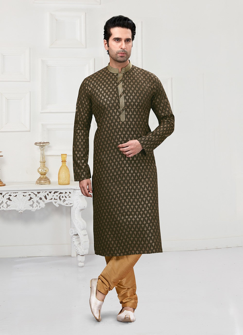 Printed Cotton Green Kurta Pyjama - M3147