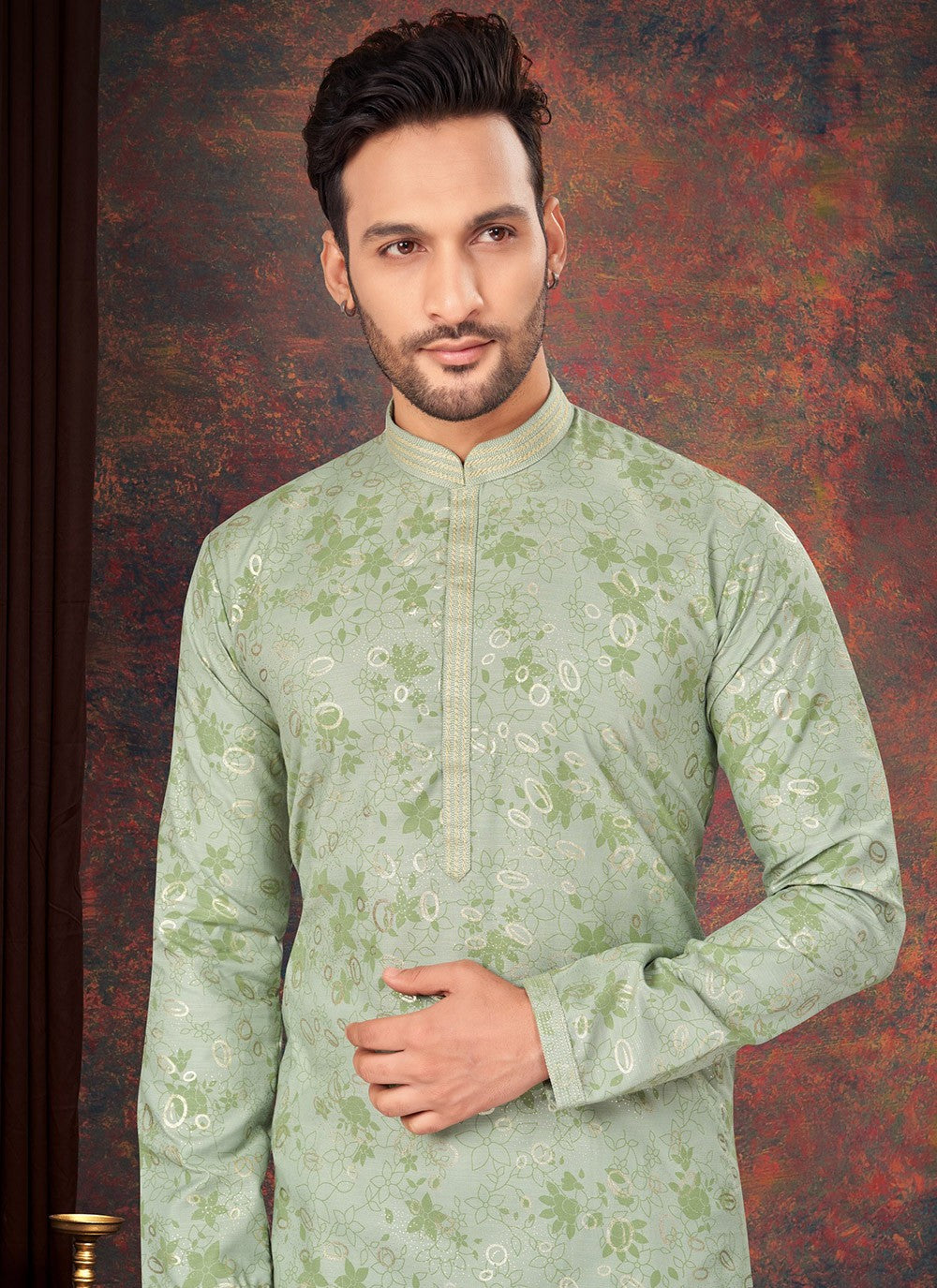 Printed Cotton Green Kurta Pyjama - M7176