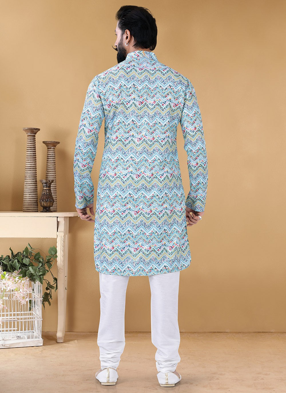 Printed Cotton Multi Colour Kurta Pyjama - M3133