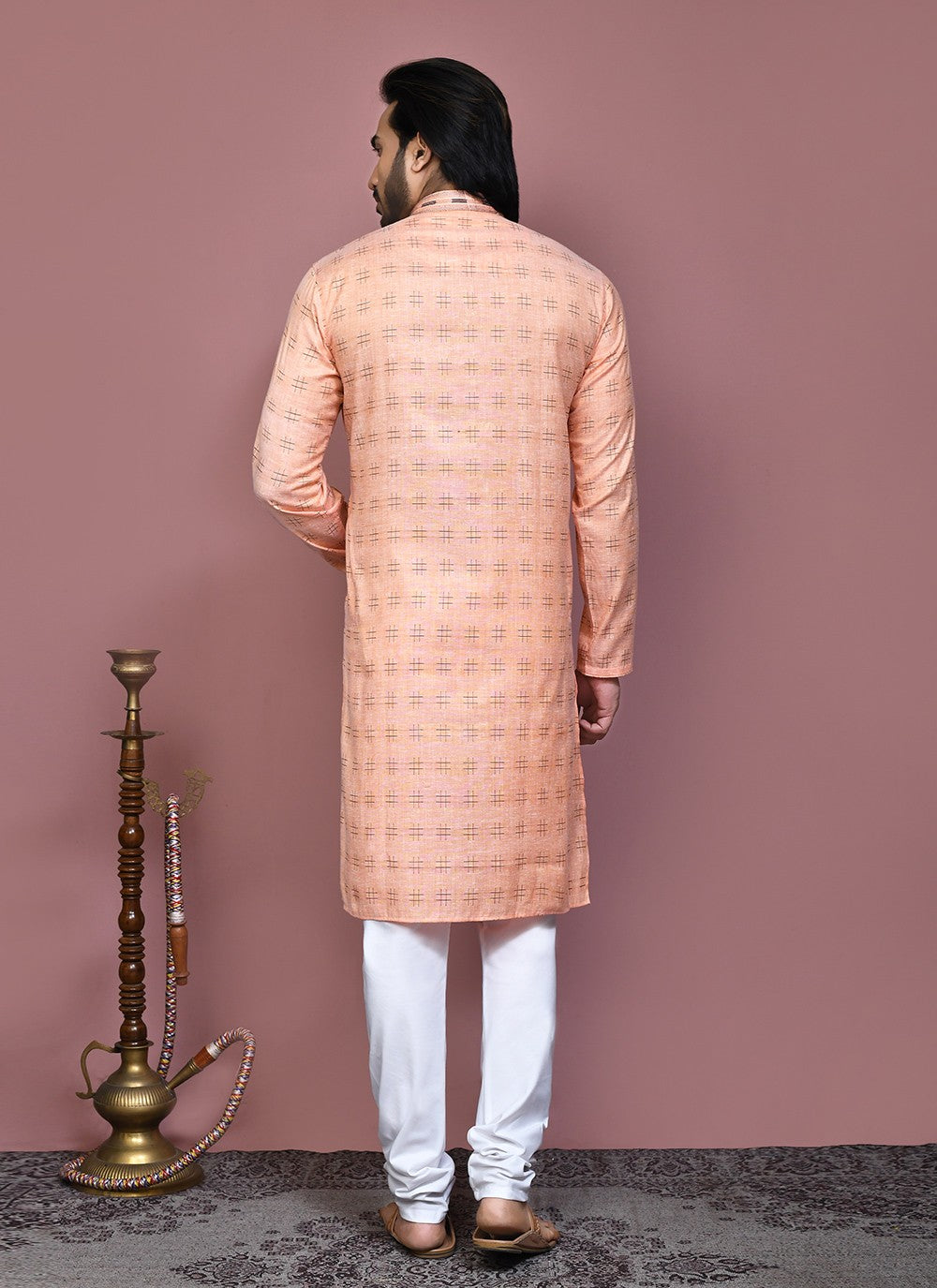 Printed Cotton Orange Kurta Pyjama - M7912