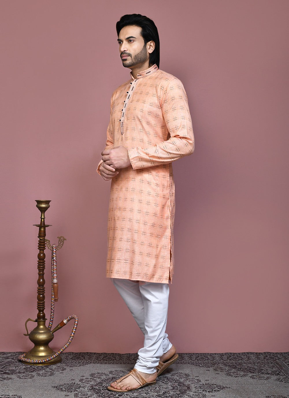 Printed Cotton Orange Kurta Pyjama - M7912