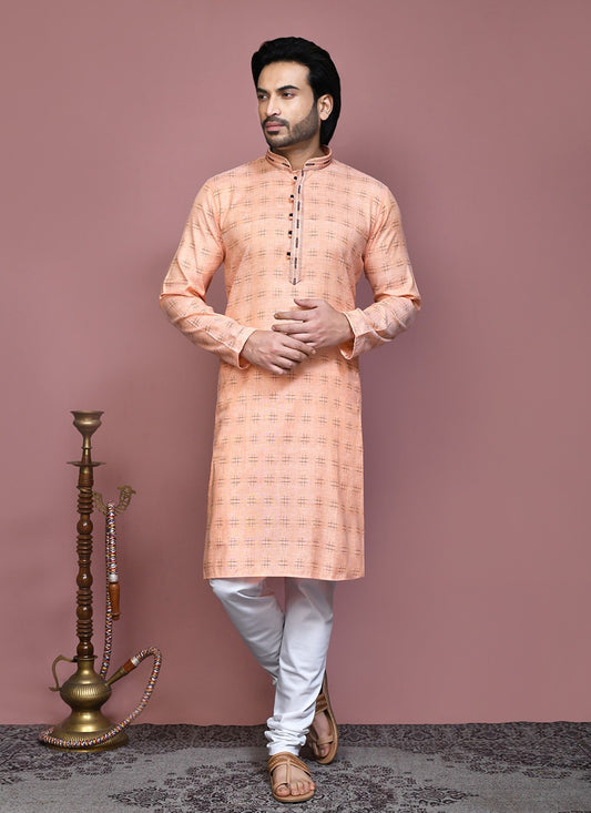 Printed Cotton Orange Kurta Pyjama - M7912