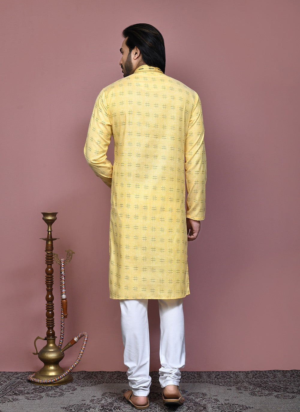 Printed Cotton Yellow Kurta Pyjama - M7907