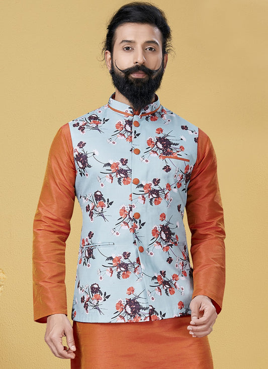 Printed Cotton Sea Green Nehru Jackets - M1871