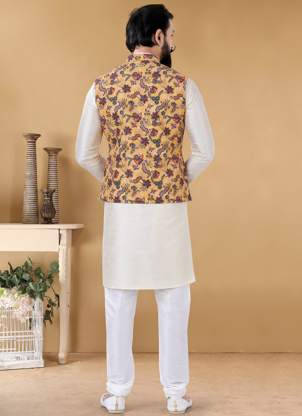 Printed Cotton Yellow Nehru Jackets - M4653