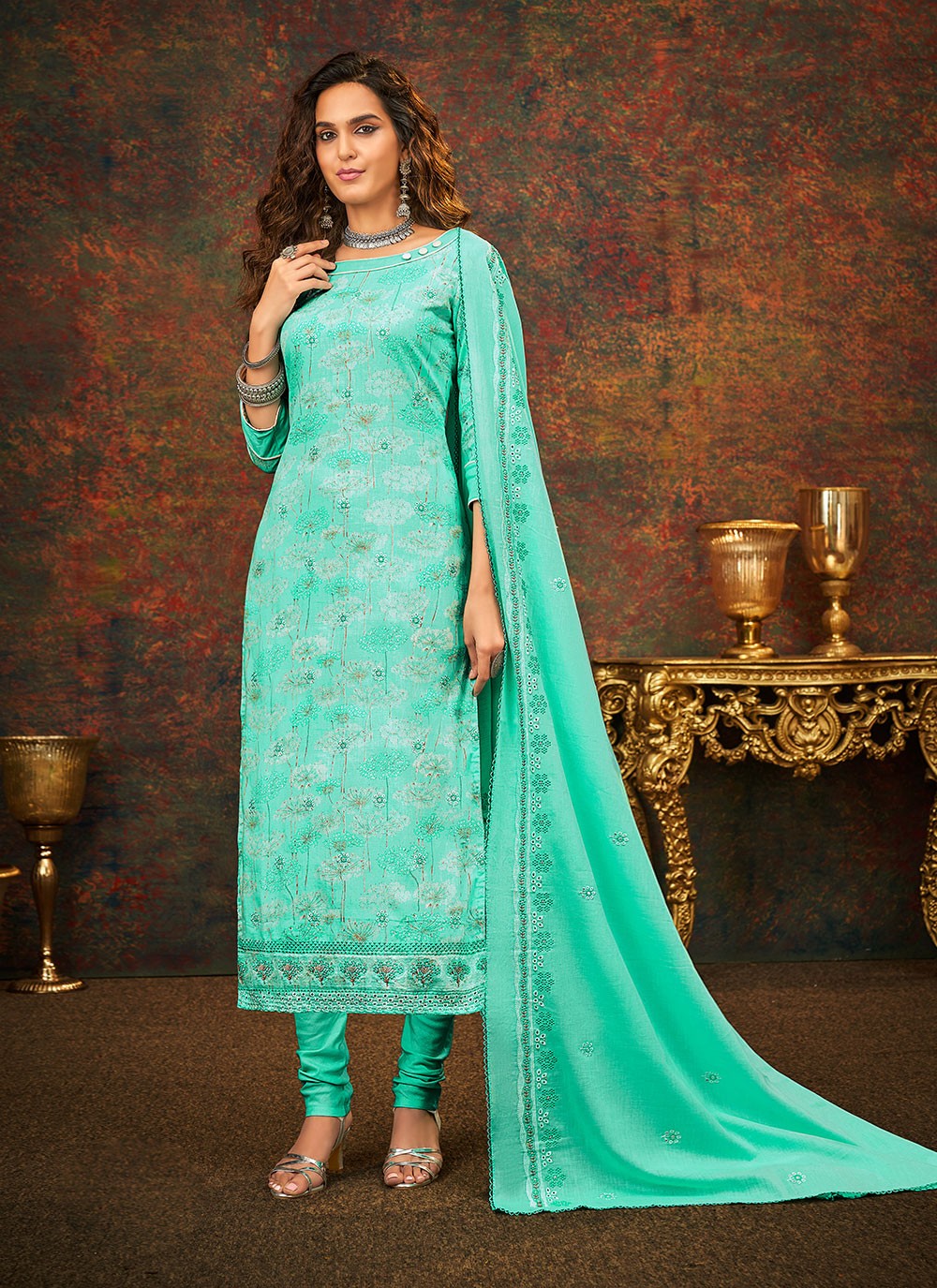 Cotton Satin Churidar Suit - T741