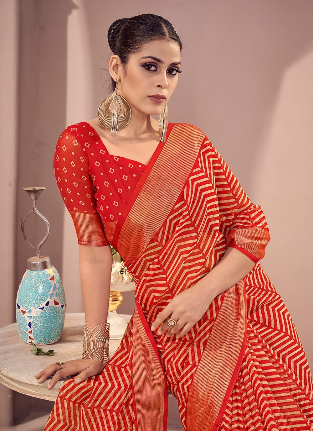 Trendy Printed Chiffon Saree - S8758