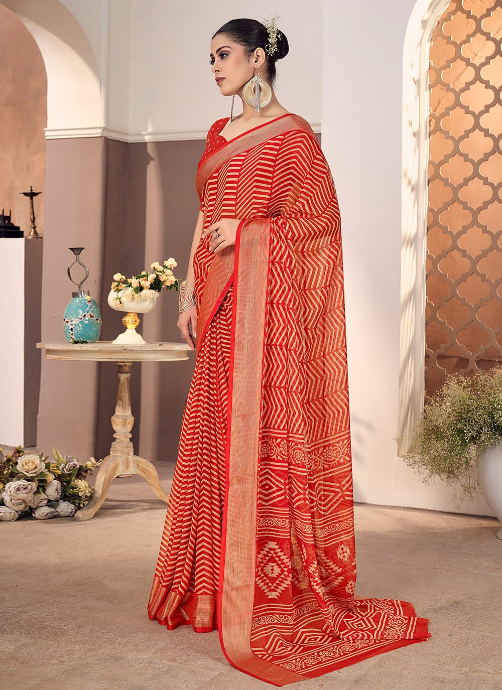 Trendy Printed Chiffon Saree - S8758