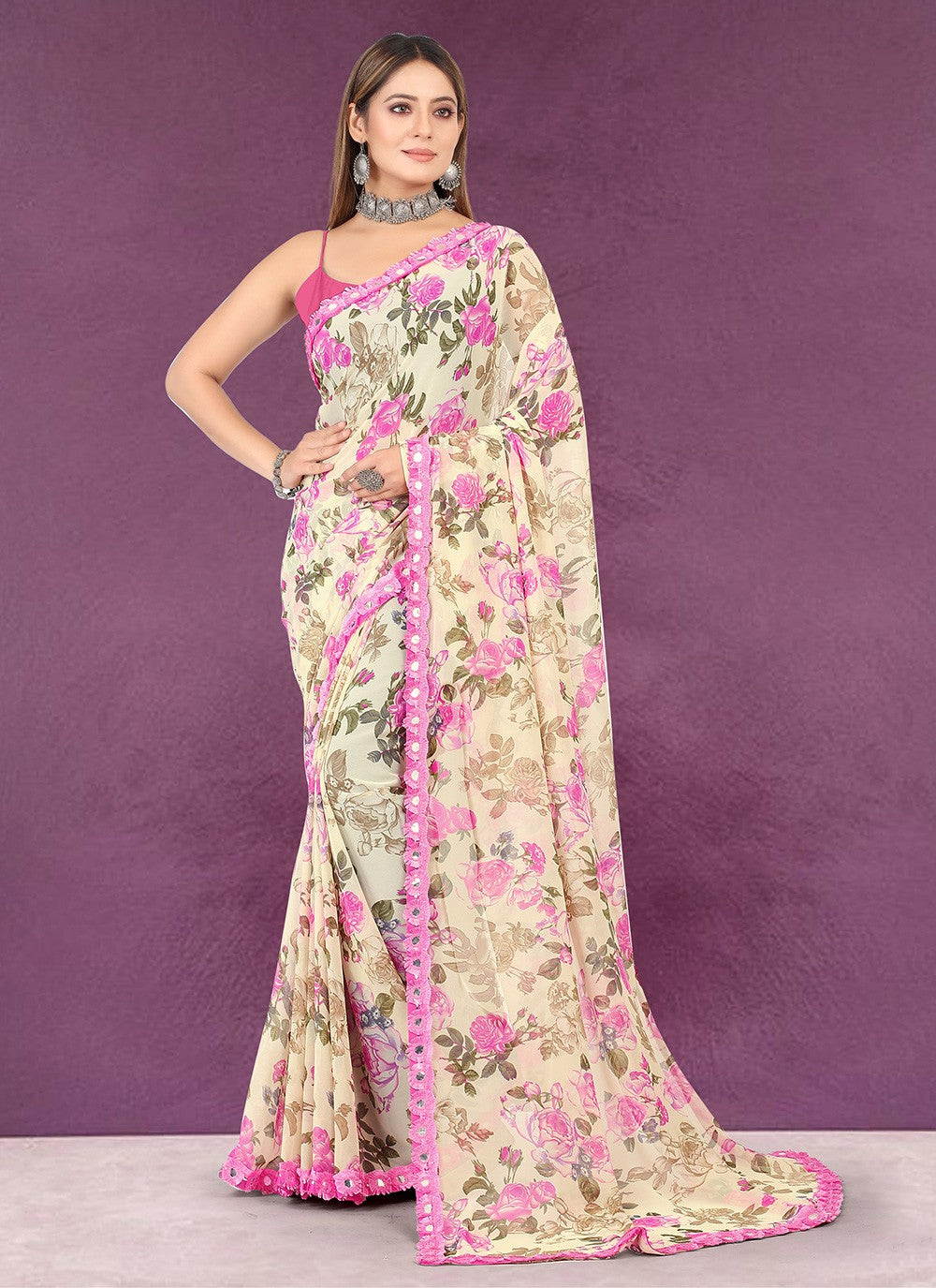 Trendy Printed Chiffon Saree - S3416